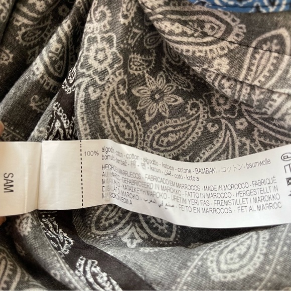 New Zara Black and Blue Paisley Print Retro Collared Wrap Top US S - Picture 9 of 9